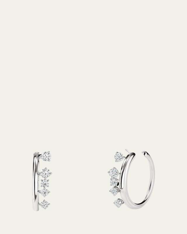 18K Gold Barre Floating Diamond Hoop Earrings